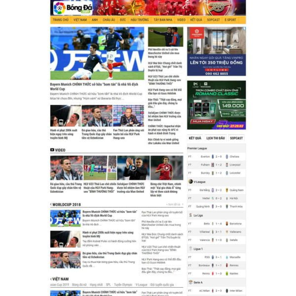 Theme WordPress tin tức thể thao, bóng đá
