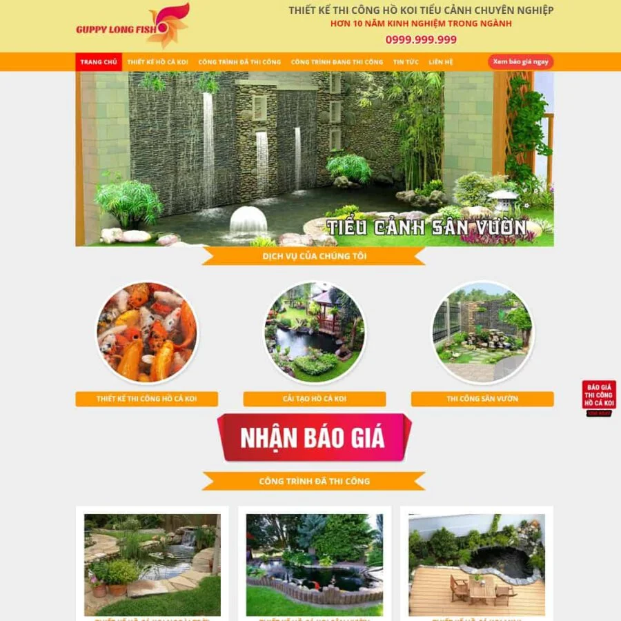 Theme WordPress thi công hồ cá Koi, Tiểu cảnh giá rẻ