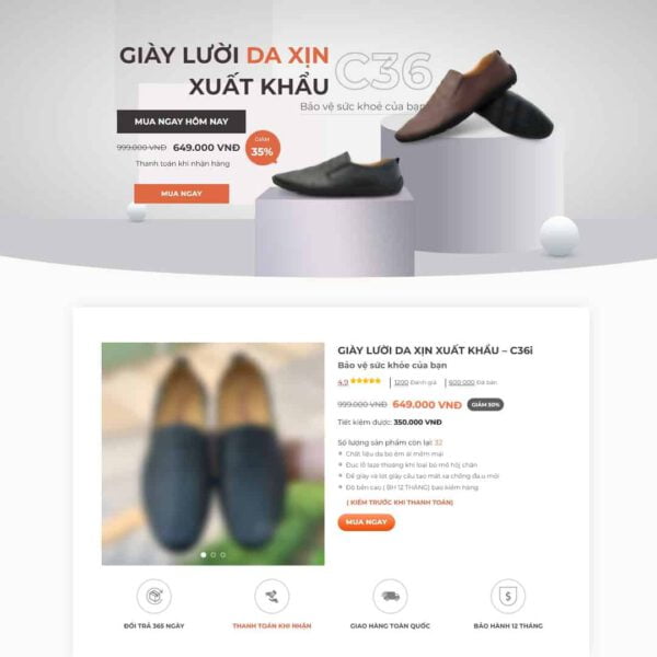 Theme WordPress landing page bán giày da