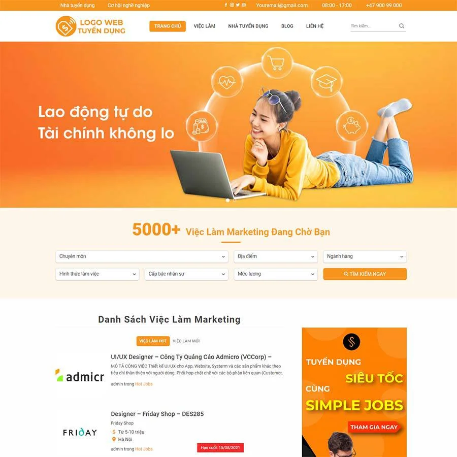 Theme WordPress tuyển dụng, việc làm 02 giá rẻ Theme WordPress tuyển dụng, việc làm 02 giá rẻ