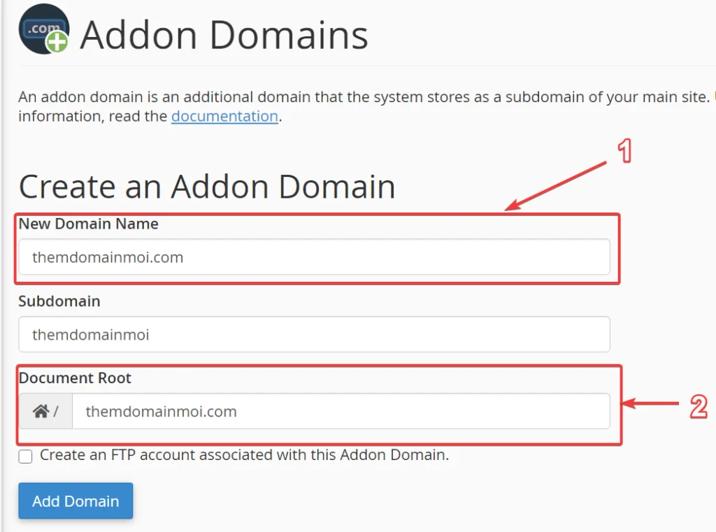 Cách thêm Addon Domains trên Hosting cPanel.