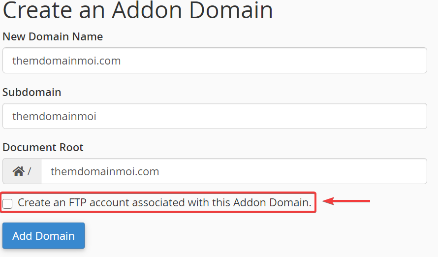 Cách thêm Addon Domains trên Hosting cPanel.